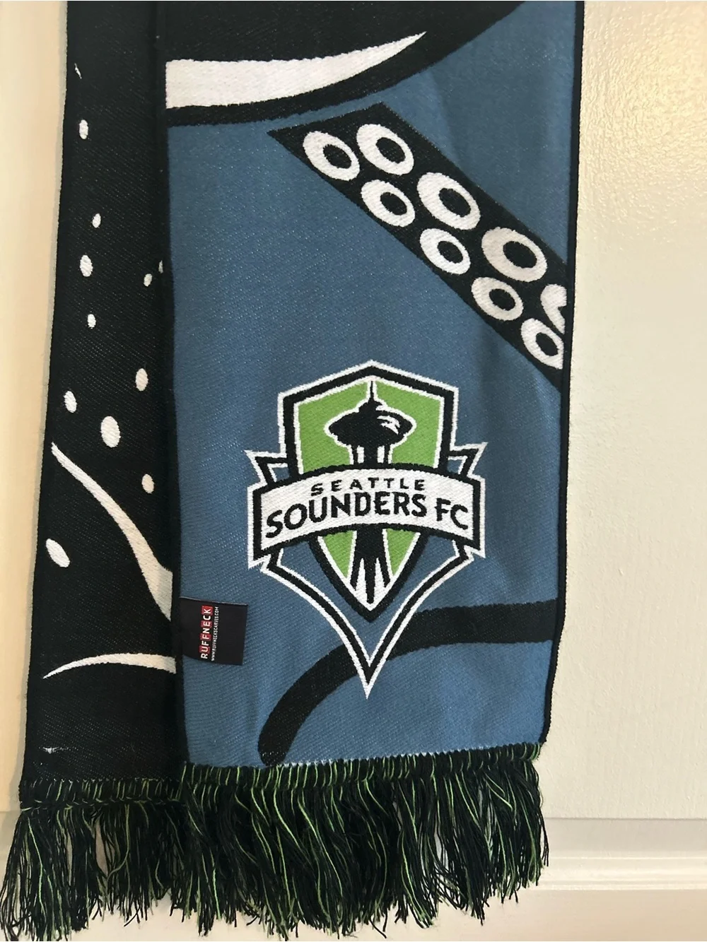 Sounders FC Team Scarf Fringe Kraken Tentacles Two-Tone Blue Green Black Soccer